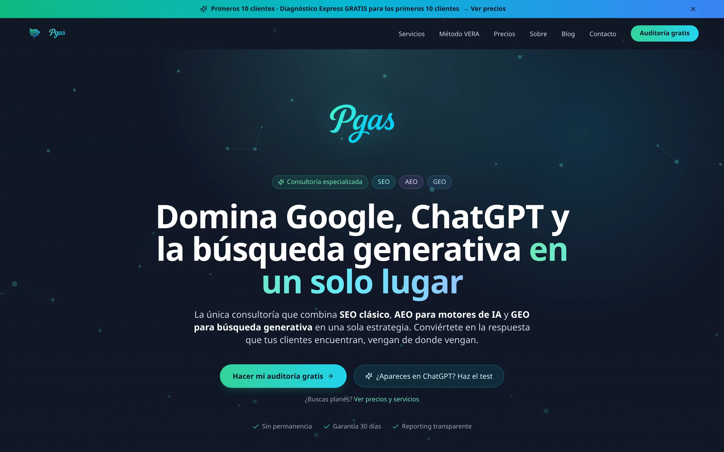 pgas.online homepage: SEO, AEO and GEO consultancy